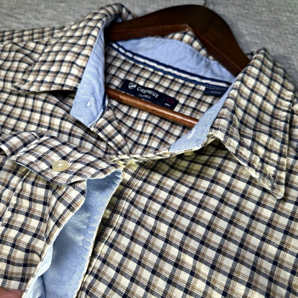 Cremieux Classics Men's Big 3X Beige/Navy Check Woven Cotton Long Sleeve Shirt
